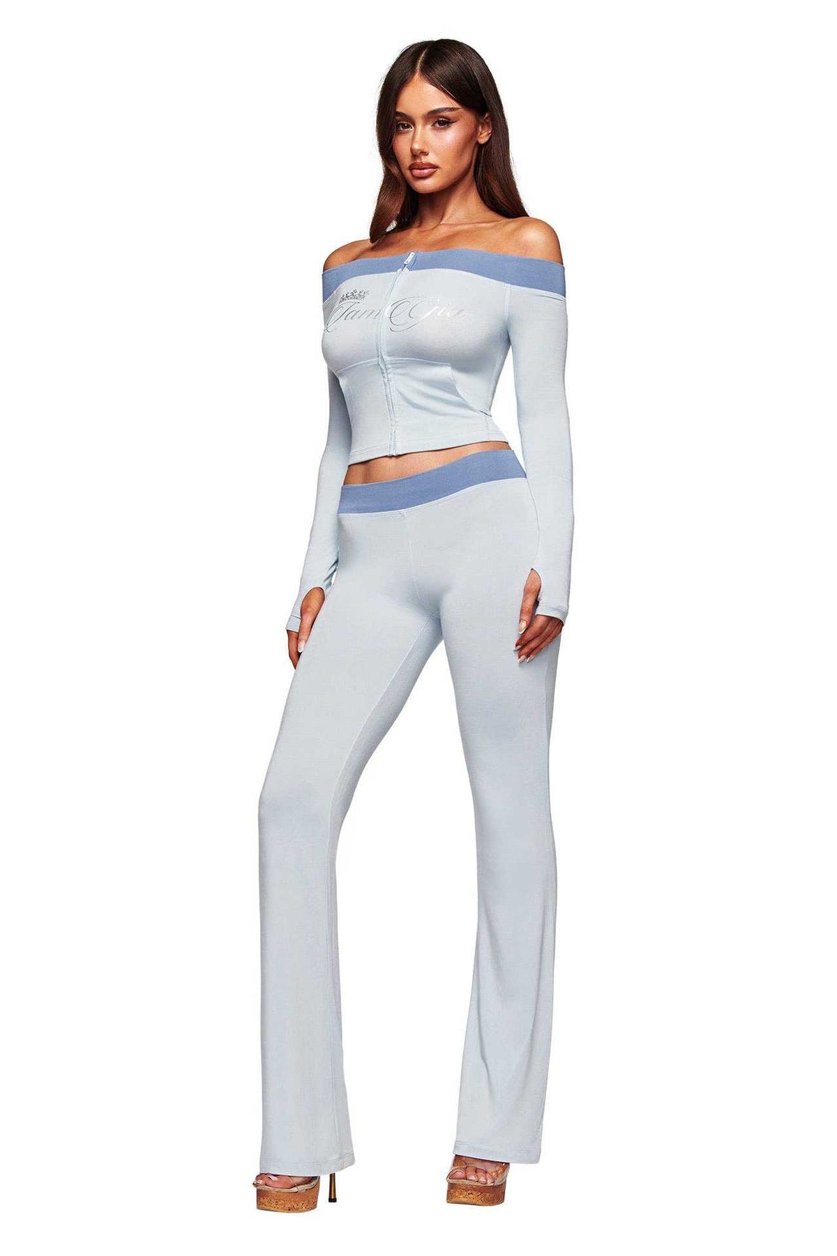 Stylish Off-shoulder Color-blocked Suit