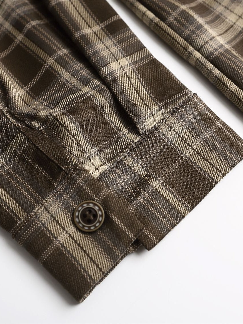 Liber Autumn Neutral wear Tie Plaid Shirts