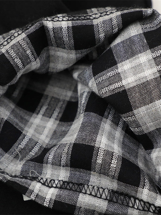 Graffiti Letter Layered-look Patchwork Plaid Polo Shirt