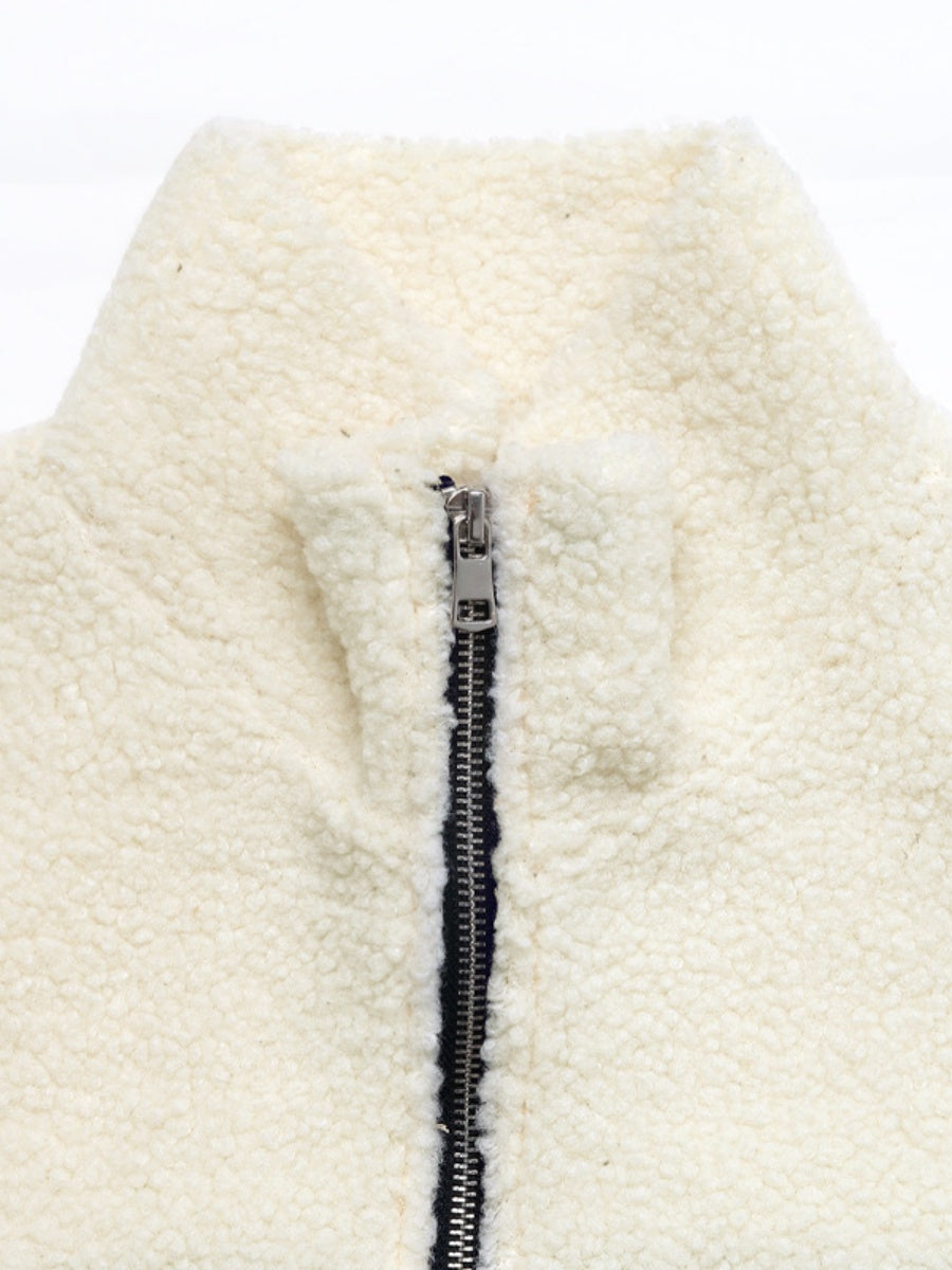 Splicing Zipper Leopard print apricot pocket jacket