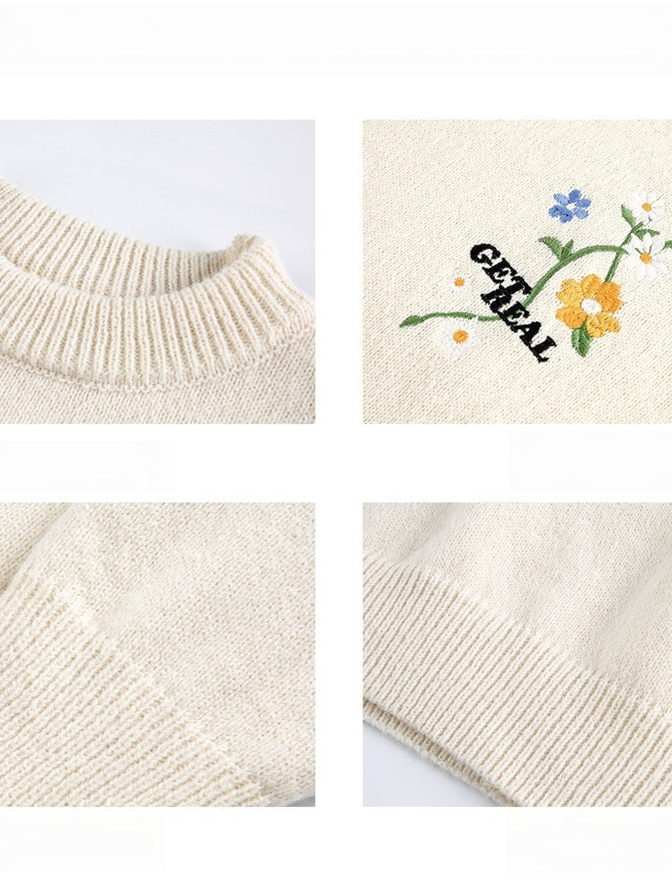 Plant patterns Embroidery Loose Thickening Pullover sweater