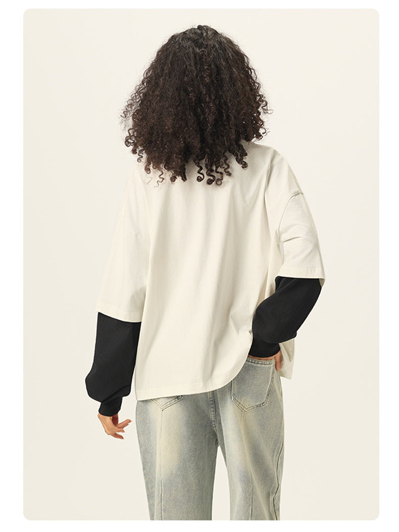 Liber Autumn Neutral wear Color matching Solid Color T-shirts