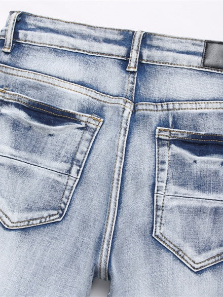 Punk Blue Heavy Craftsmanship Slim Stretch Ripped Patch Skinny Jeans
