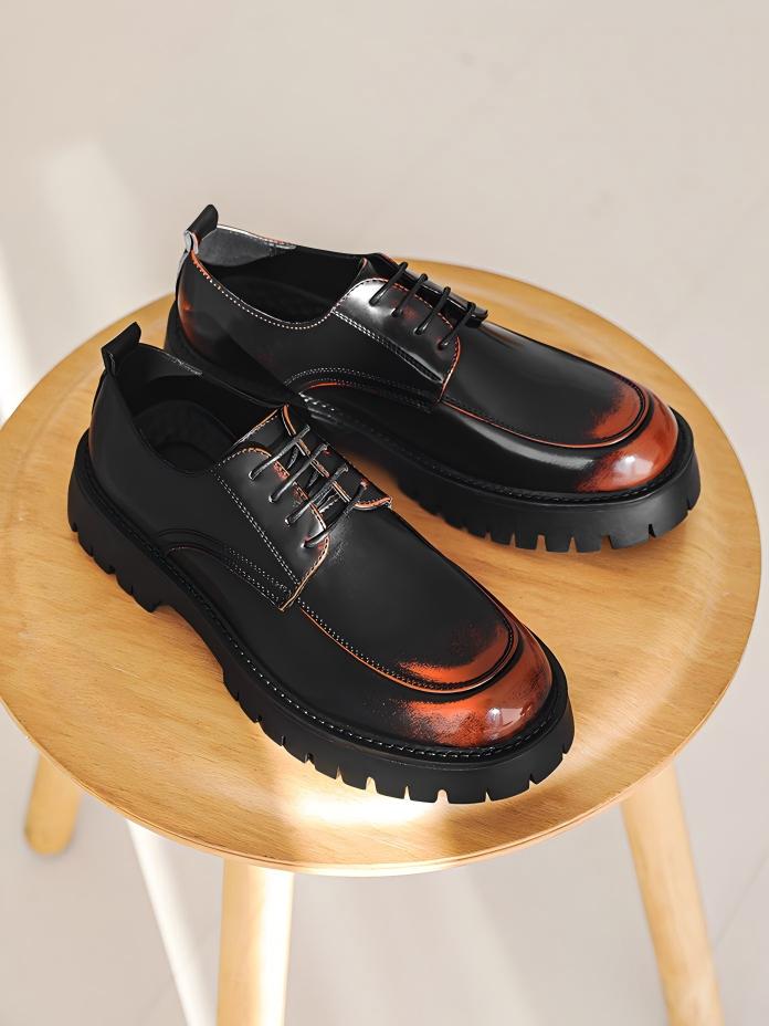 Distressed Thick-soled Lace-up Leather Shoes