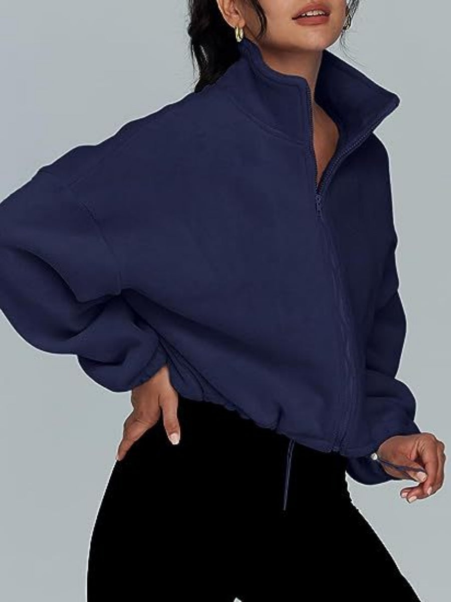 Liber Autumn Women's Zipper Solid Color Drawstring Jackets