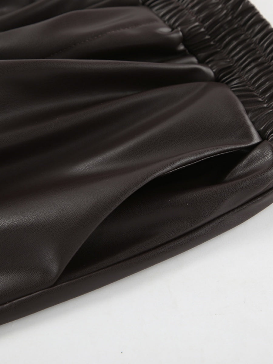 Wide Leg Straight-leg pants with lace-up Pu leather trousers