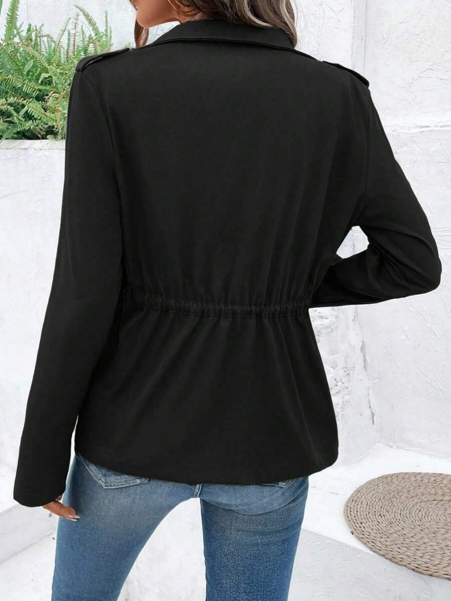 Solid Color Buttons Drawstring Jacket