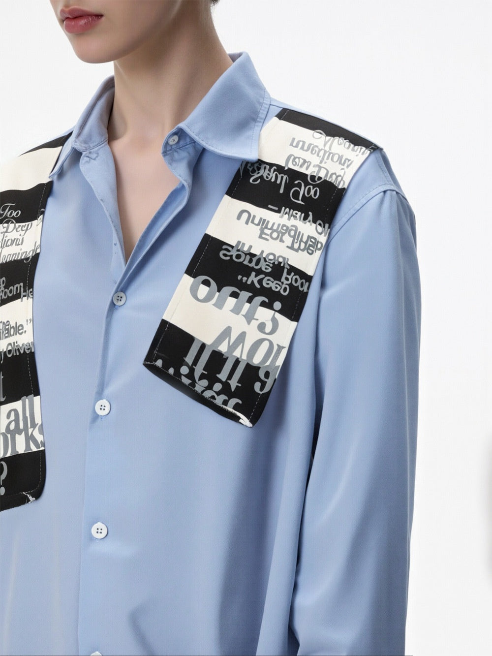 Patchwork Striped Shirt with Shawl Accent