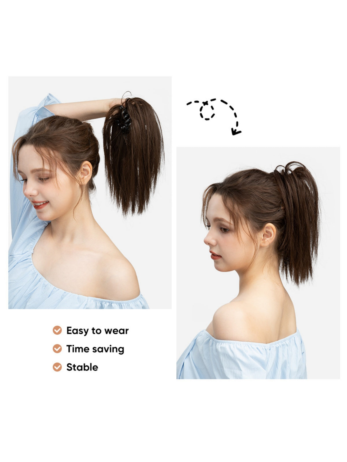 Ponytail Hair Clip Headpiece, Long Fringe Style High-temperature Silk Hair Clip Hair Tie Wig