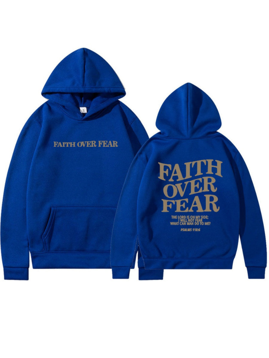 Long Sleeve Leisure Faith Over Fear Print Hoodies