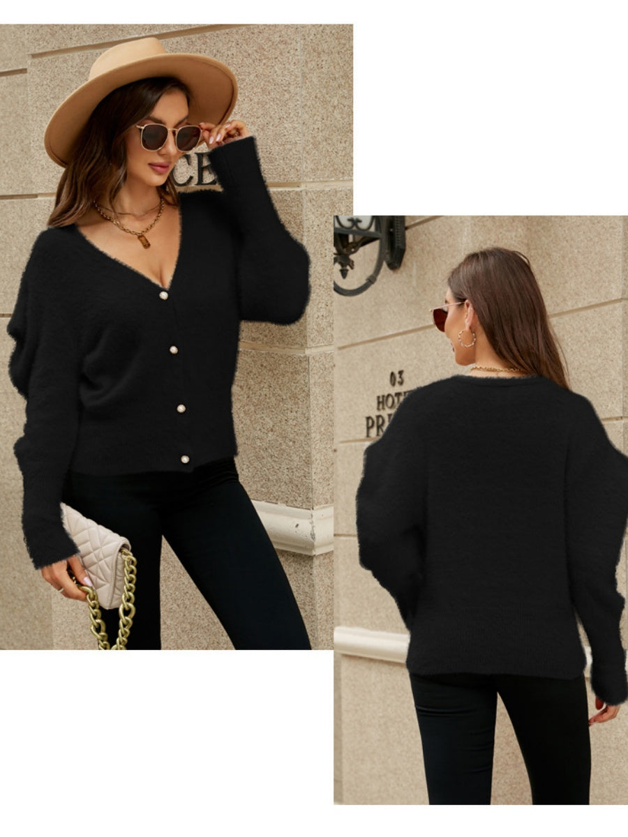 Liber Women's outerwear knitted cardigan splicing button autumn cardigan