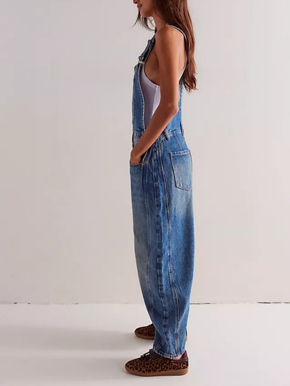Washed Vintage Loose Straight-leg Cargo Denim Overalls