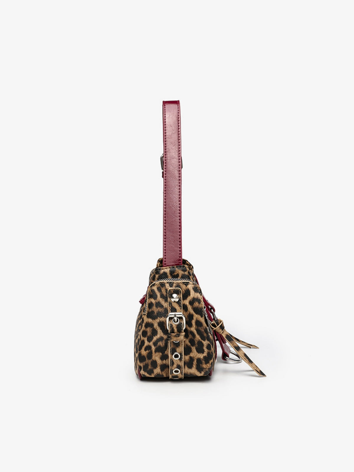 Stylish Leopard Print Edgy Biker Studded Shoulder Bag
