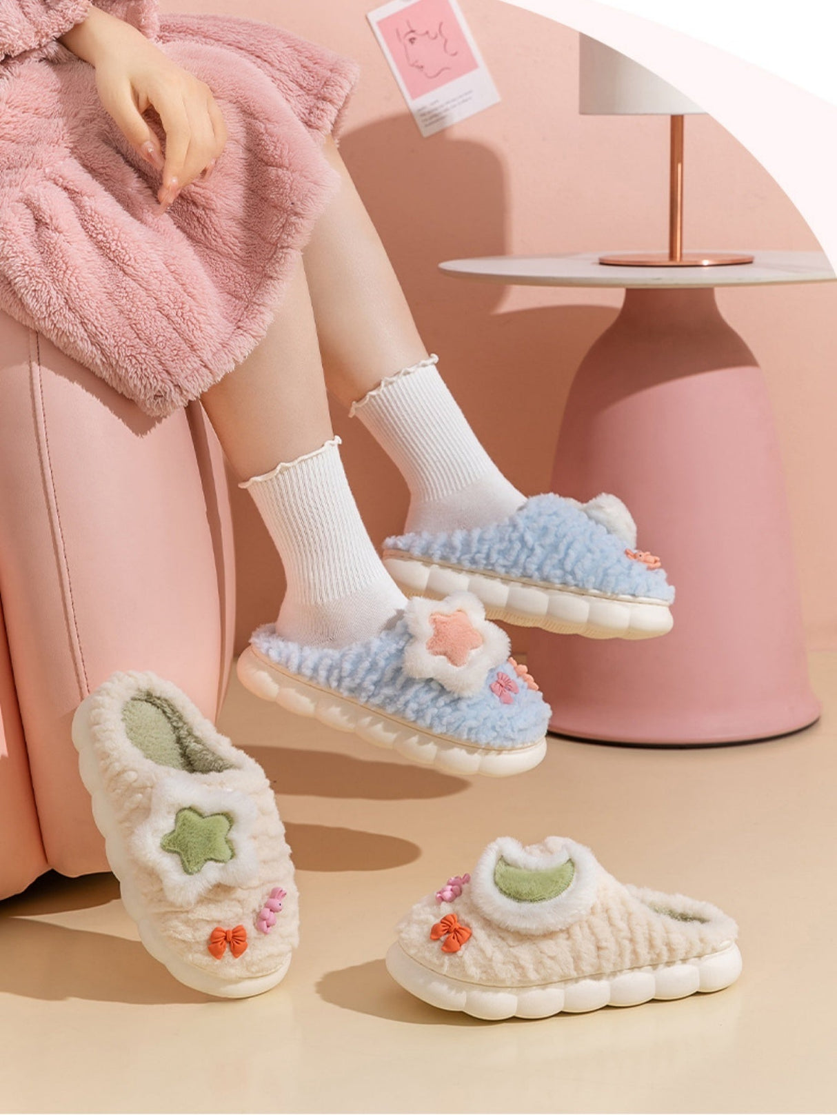 Colorblock Floral Slippers