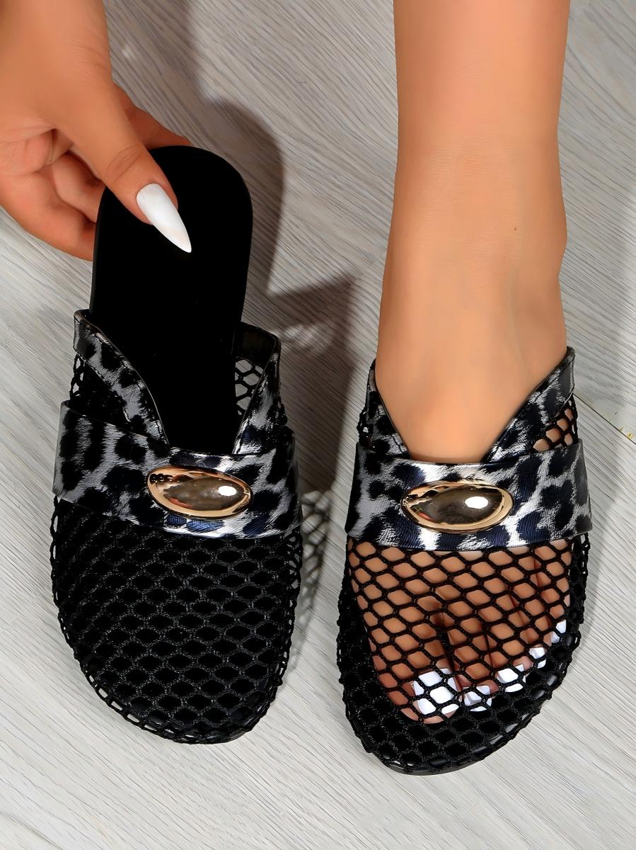 Leopard Print Mesh Closed-toe Slippers