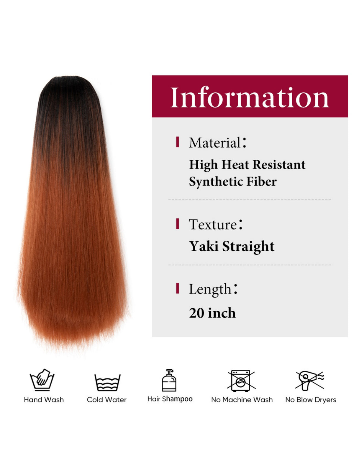 Drawstring Long Straight Synthetic Fiber Wig