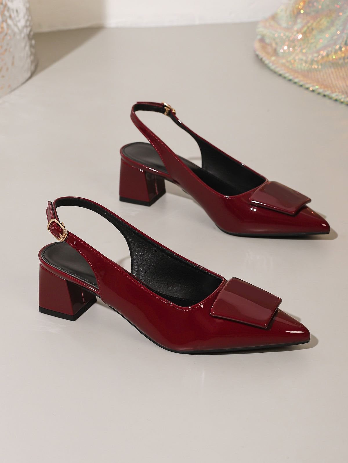 Pointed-toe Open-back Chunky Heels