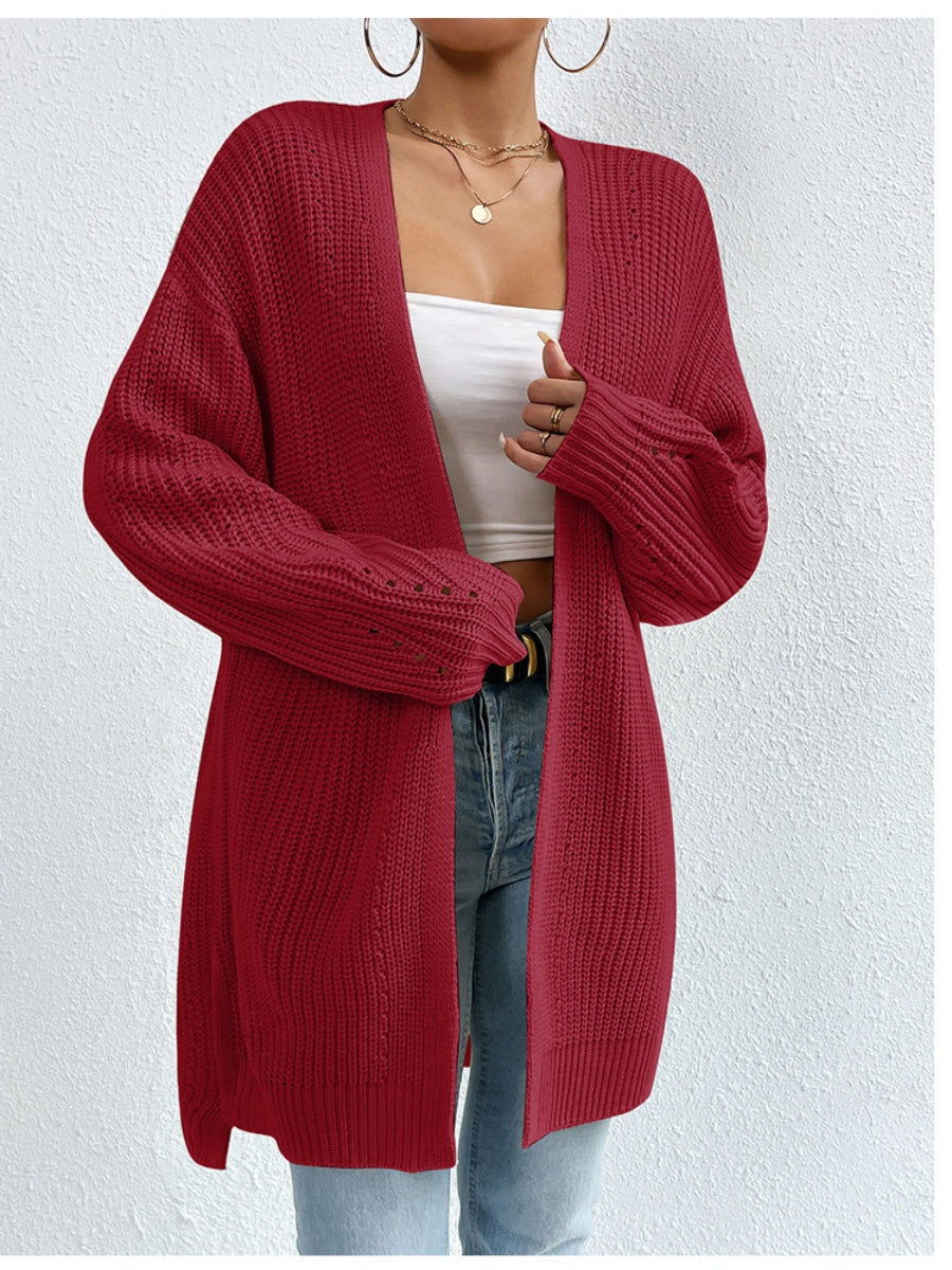 Liber Autumn Women's Color Plain stitch Mid-length Cardigans Coat