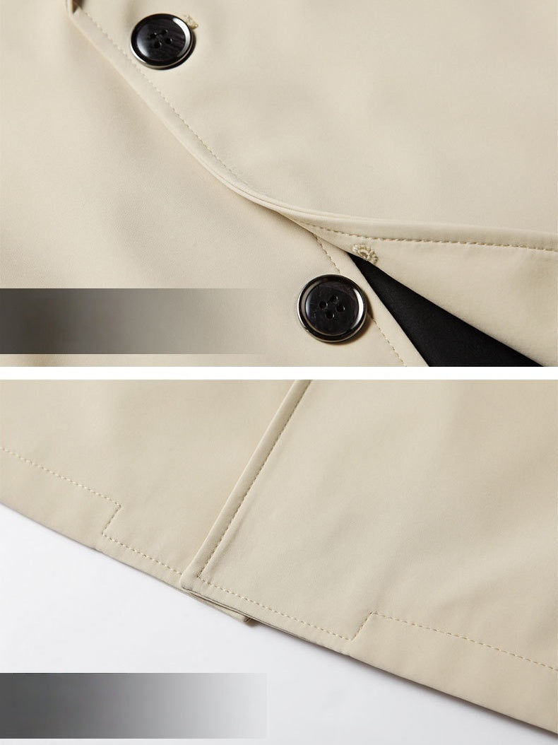 Business Notch-Lapel Single-Breasted Mid-Length Trench Coat