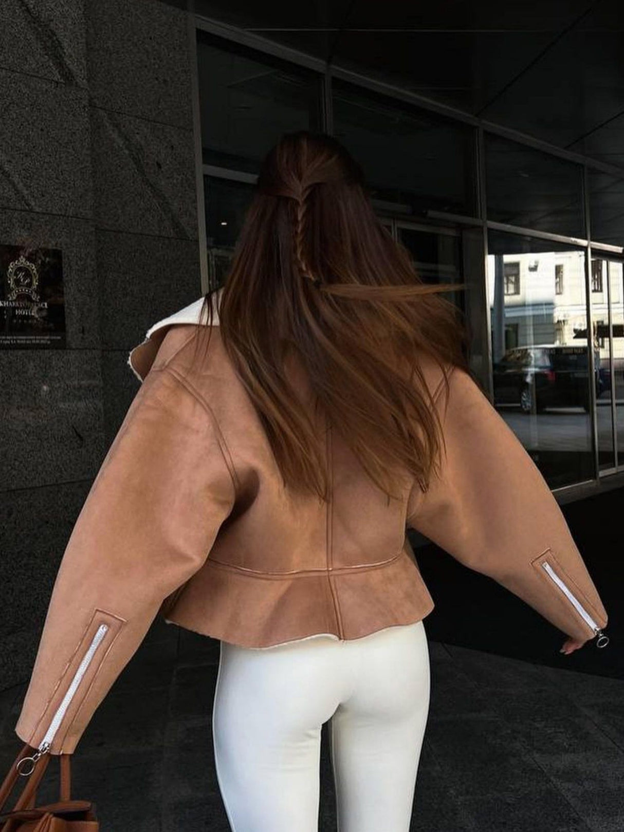 Lapel Lamb Wool Zip-up Long-sleeved Solid Color Autumn And Winter Short Jacket