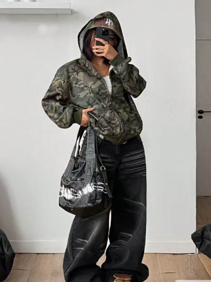 Cardigan Street Style Camouflage Full Print Hooded Jacket Loose Daily Casual Jacket