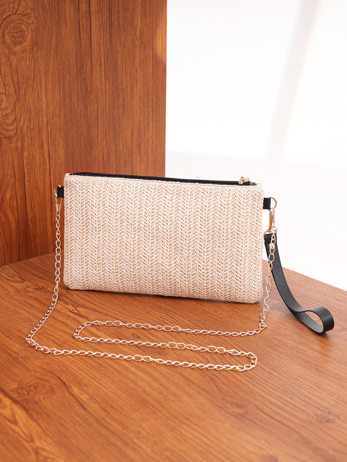 Solid Color Vacation Straw Crossbody Bag