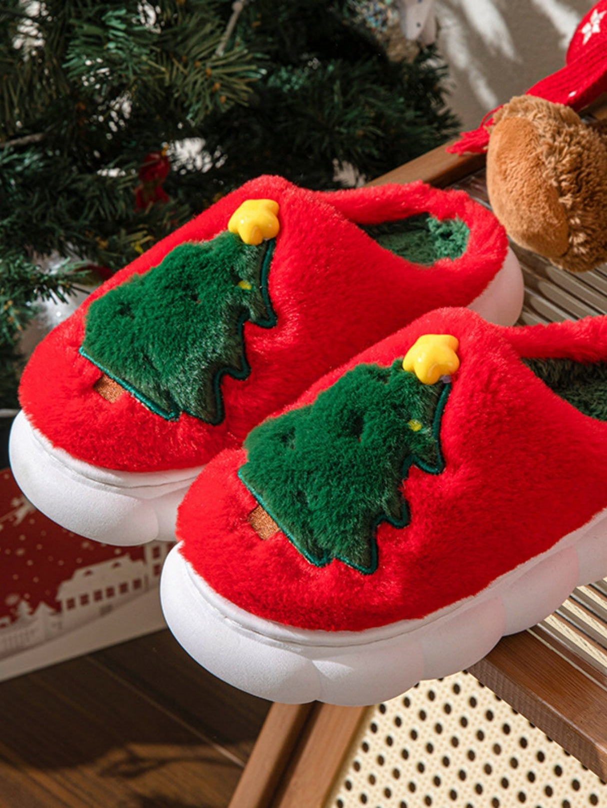 Christmas Tree Colorblock Platform Slippers