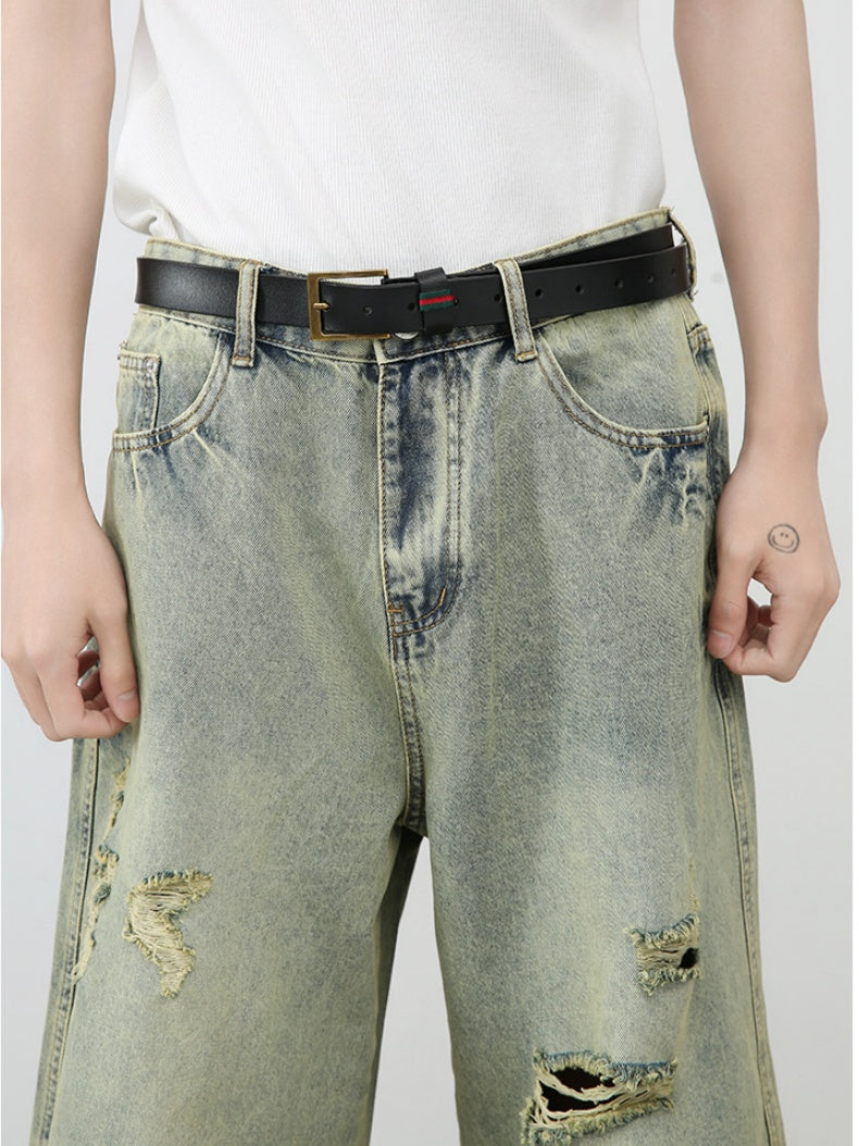 Retro Hole 7 Points Denim Shorts