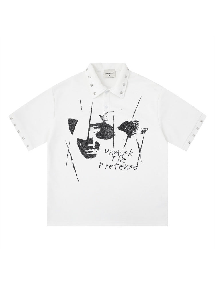 Portrait Printed Loose-fit Ins Metal Orange POLO Shirt