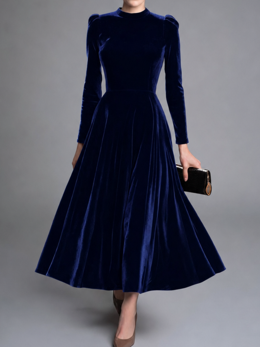 Long Sleeves Solid Color Velvet Maxi Dresses