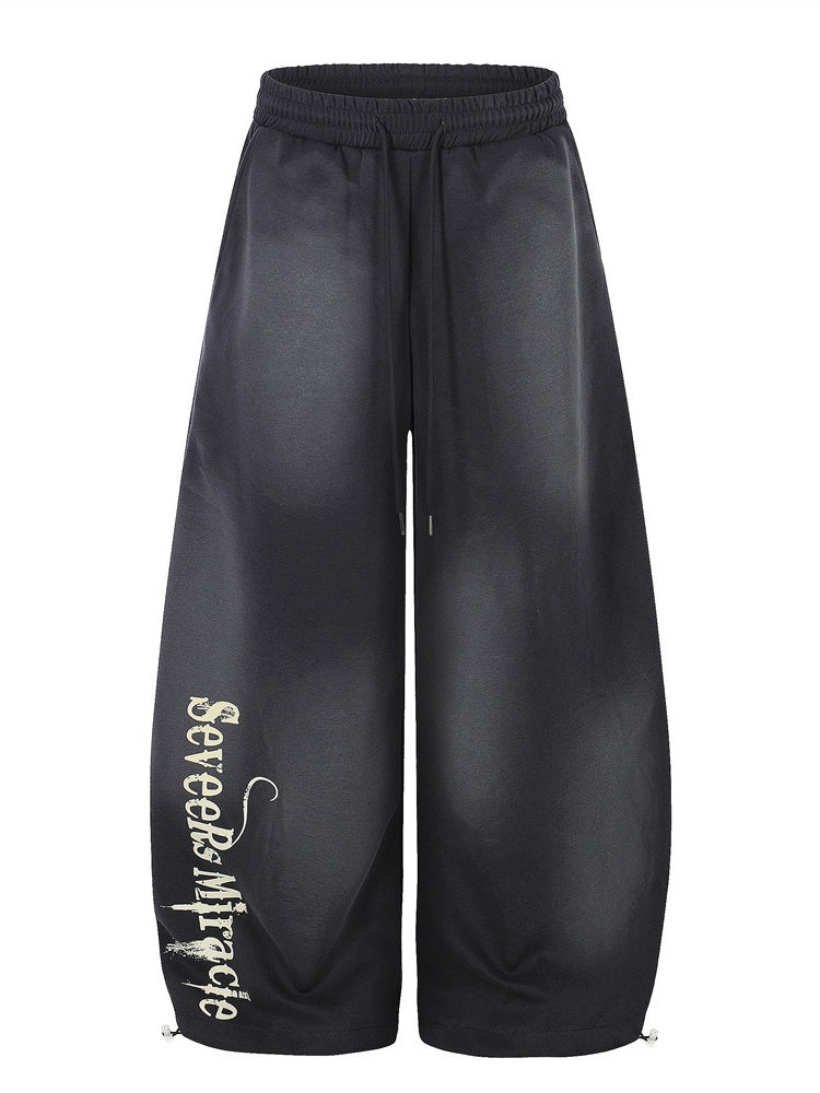 Letter Printed Machete Wide-leg Hip Hop Spray Dyeing Make Dirty Mopping Sweatpants