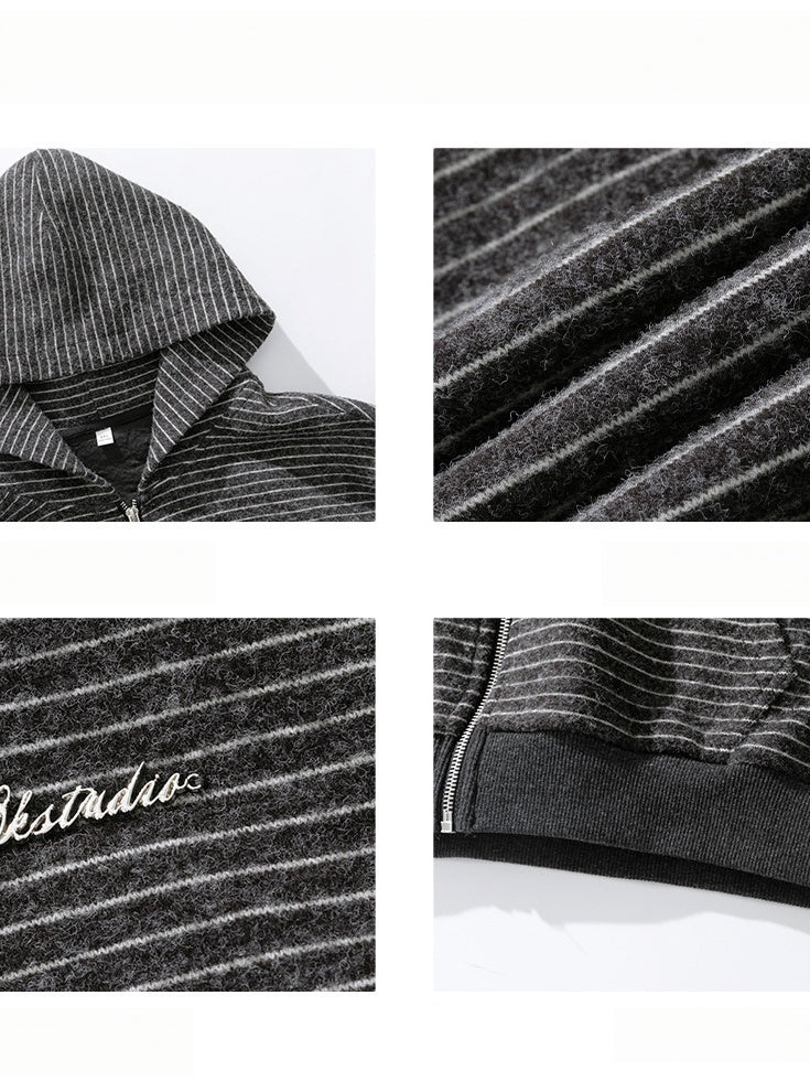 Stripes Hooded Cardigan Sweatshirt