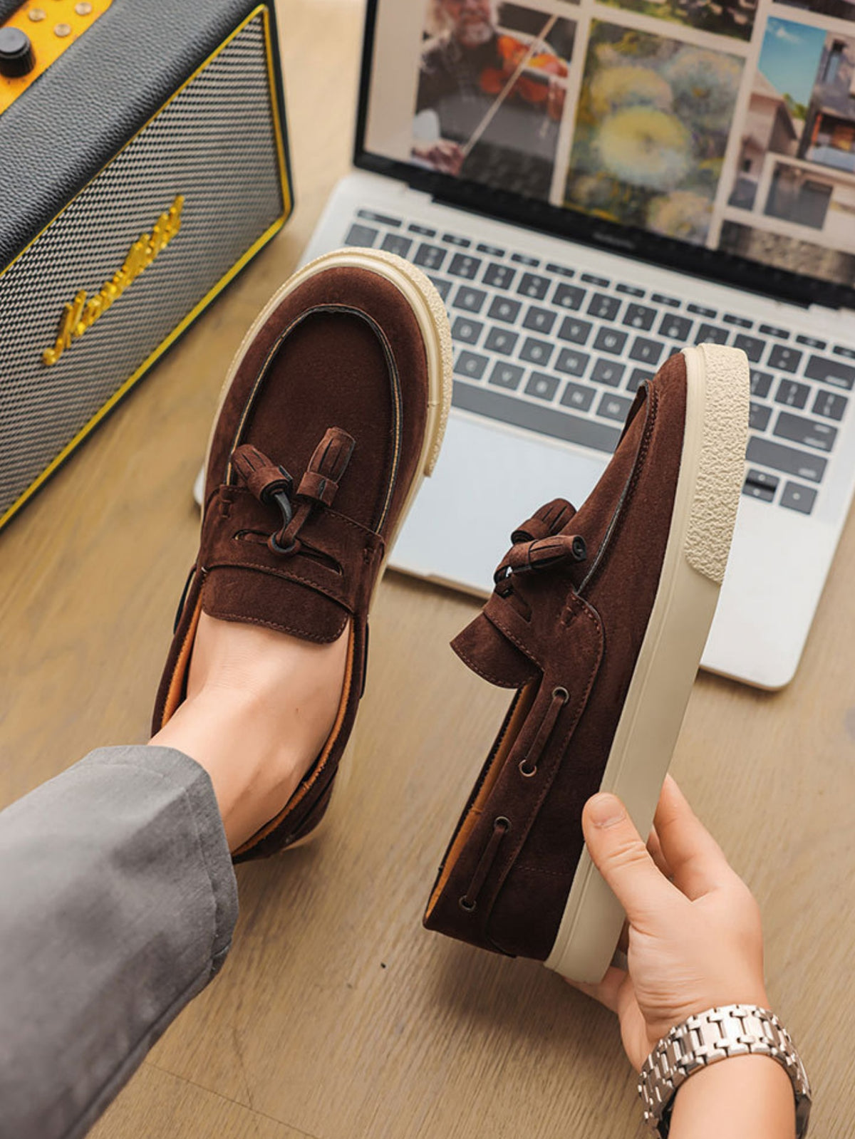 Color-blocked Tassel Slip-on Loafers