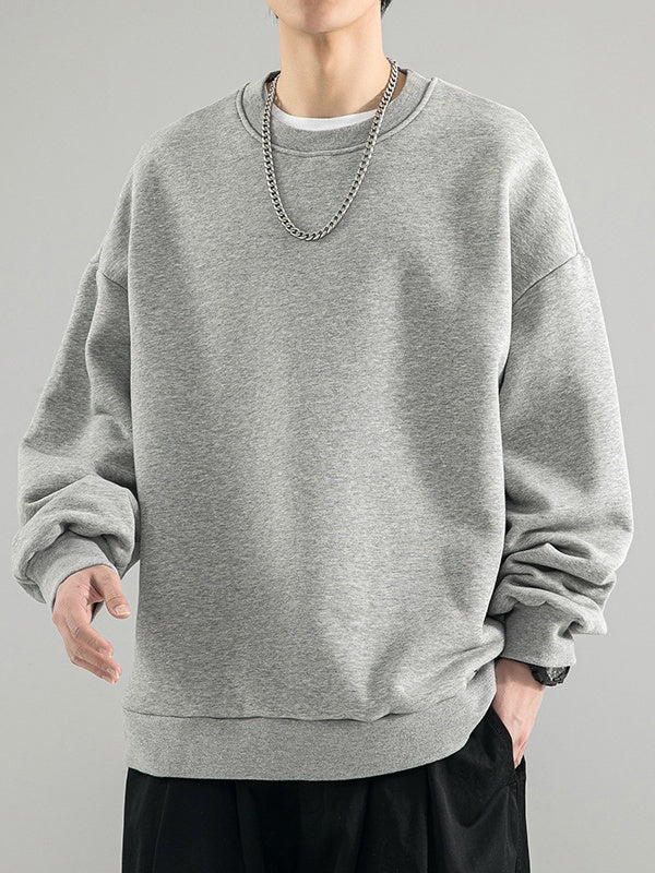 All-match Crew Neck Loose Solid Color Hood Sweatshirts&Hoodies