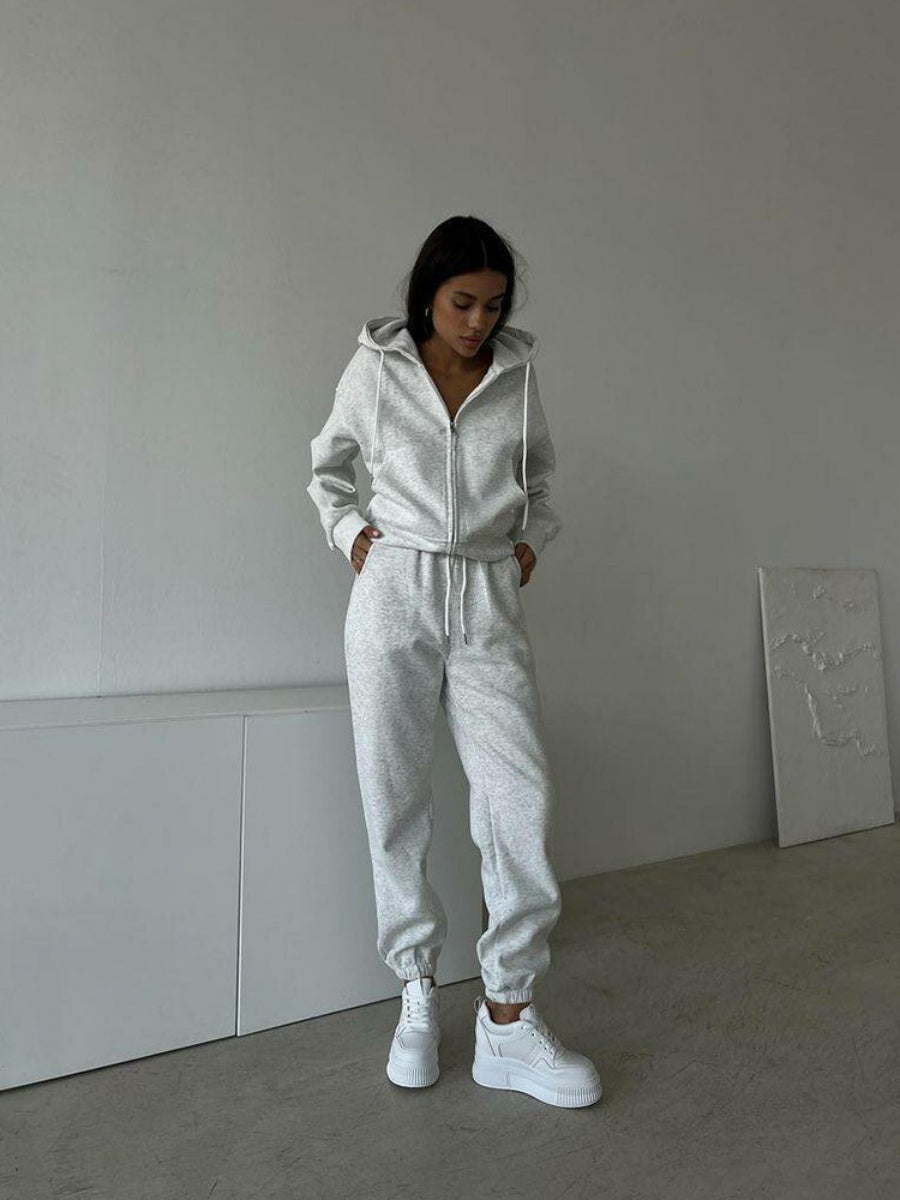 Liber Autumn women's solid color lace-up clothing Sweatshirts&Hoodies Long sleeve cardigan two piece set