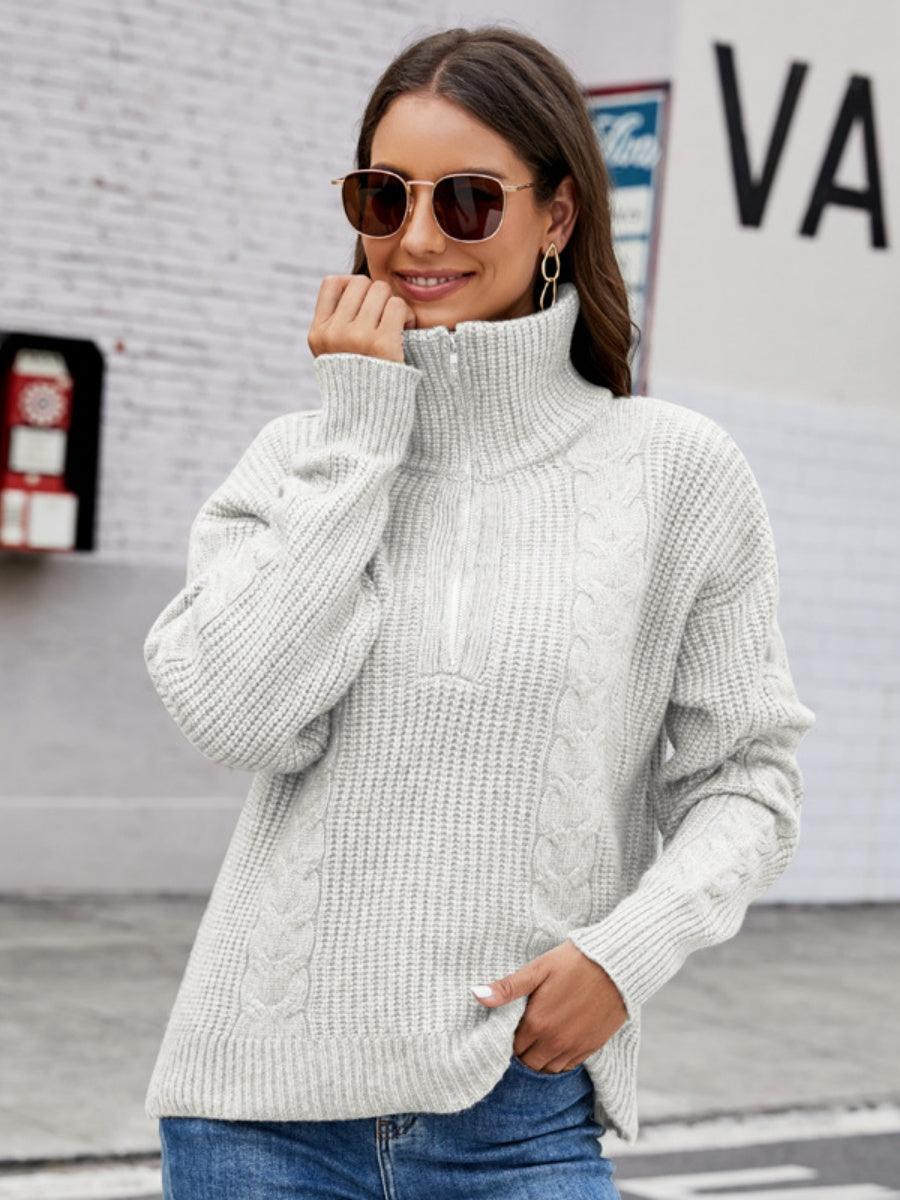 Liber Autumn Women's Zipper Sweaters Color Mixing Long sleeve Lapel Short top