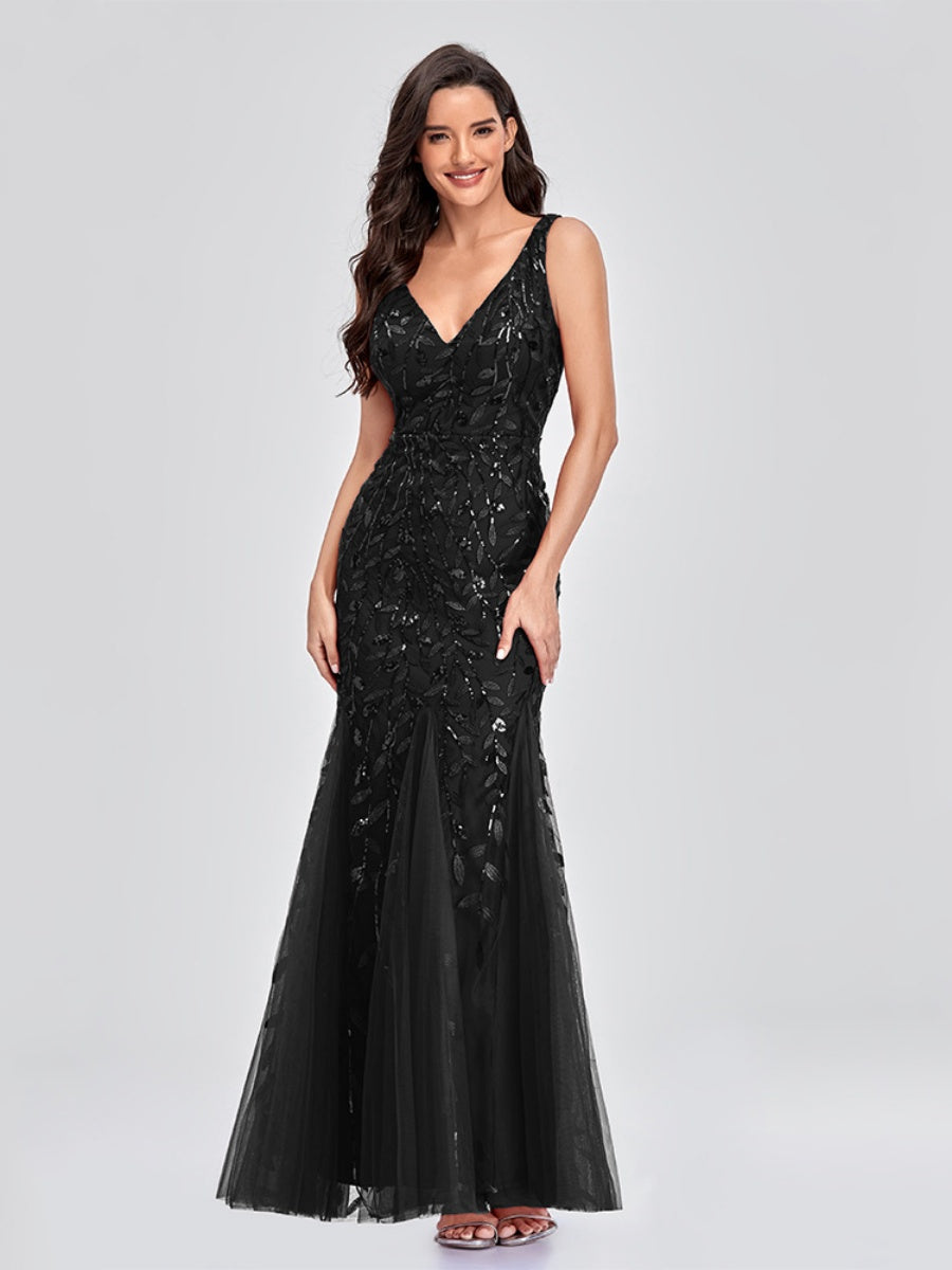V-Neck Christmas Sequins Maxi Dresses