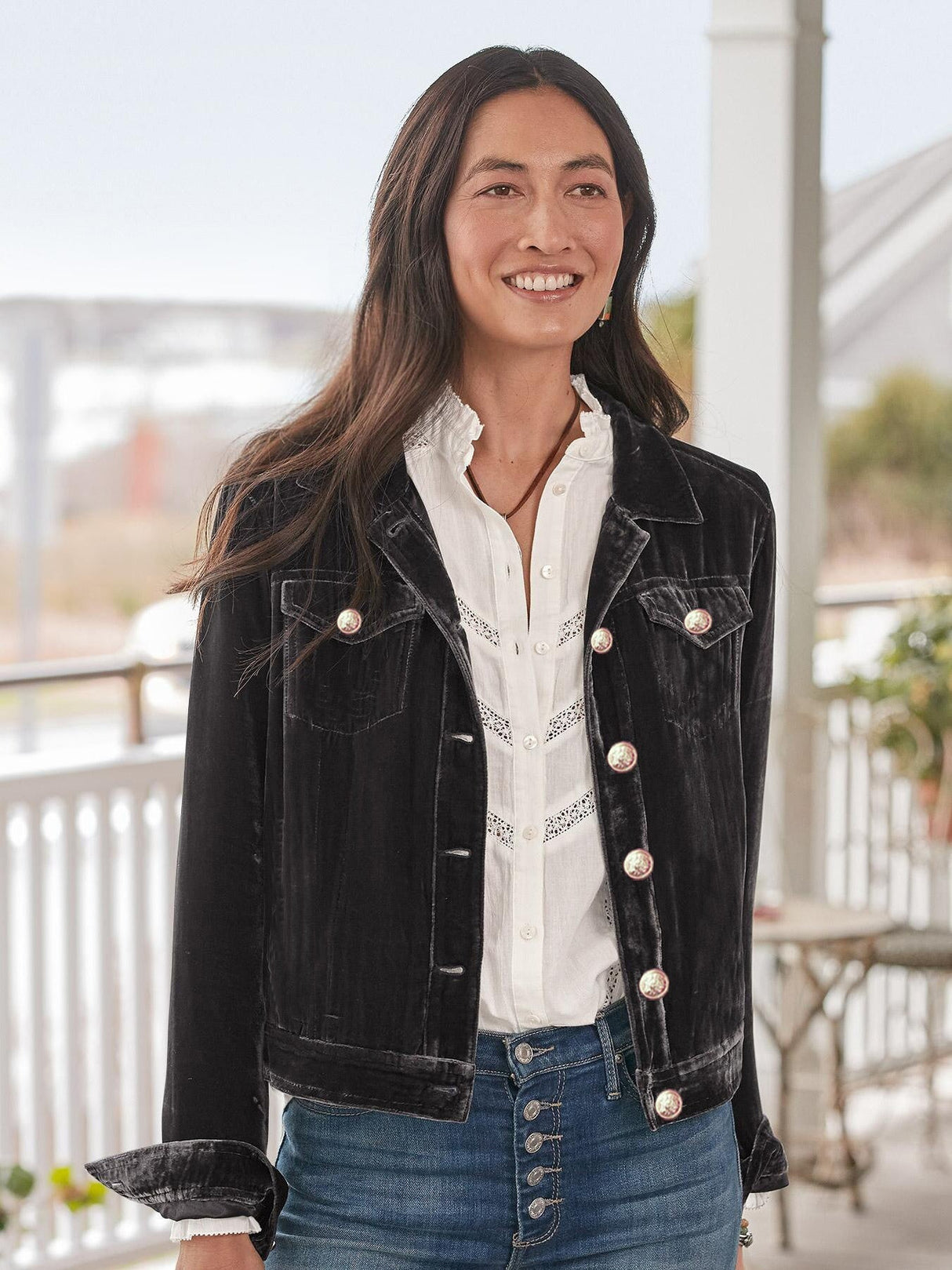 Velvet Buttons Pocket Short Jackets