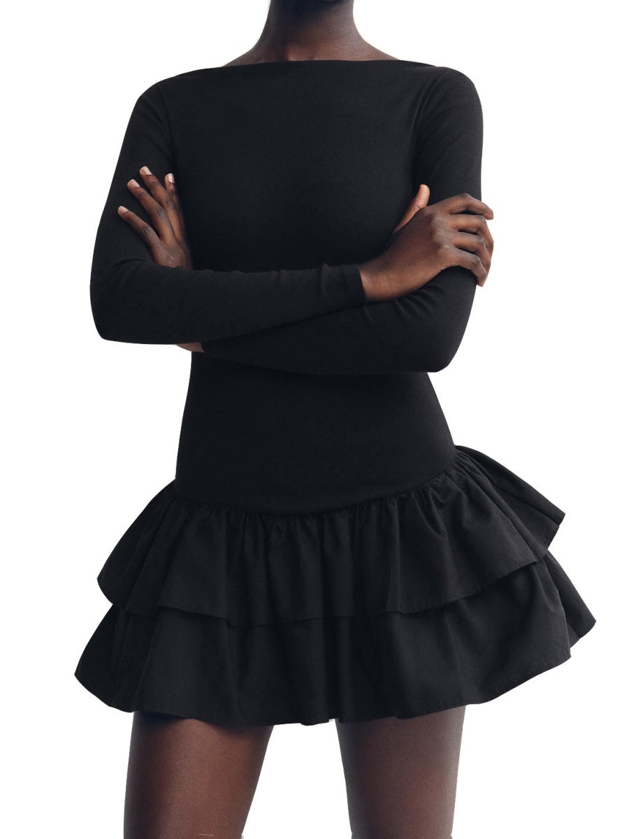 Round Neck Slim Fit Multi-layer Ruffles Party Cocktail Short Dress
