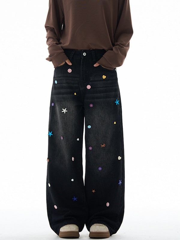 Liber Autumn Neutral wear Button decoration Jeans