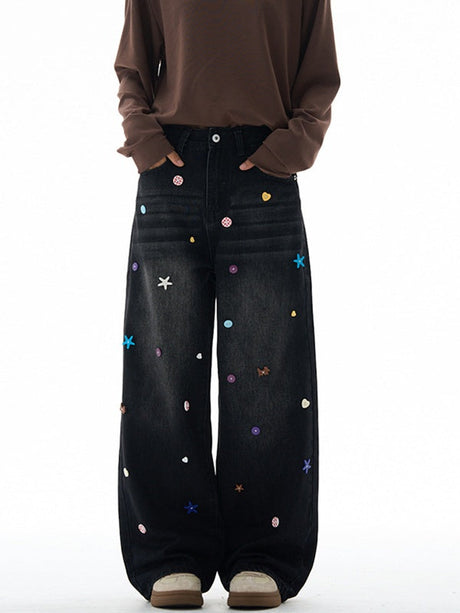 Liber Autumn Neutral wear Button decoration Jeans