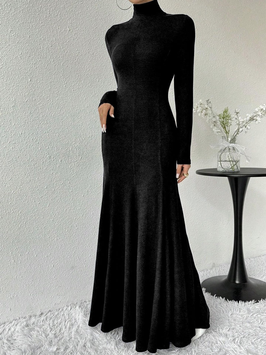 Fishtail Velvet Turtleneck Tight Fit Hip-length Dress