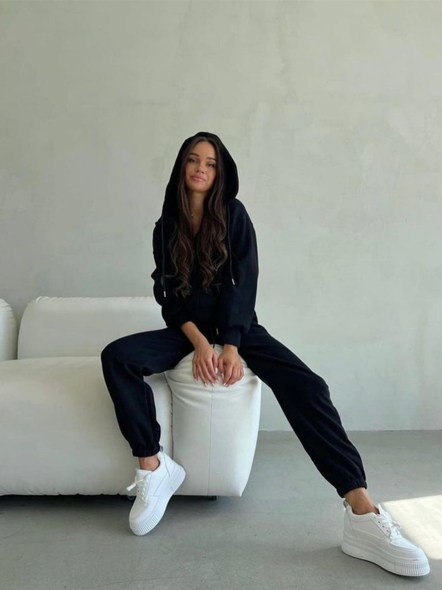 Liber Autumn women's solid color lace-up clothing Sweatshirts&Hoodies Long sleeve cardigan two piece set