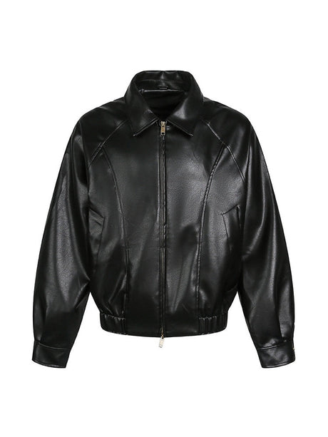 Solid Color Cleanfit Short Leather Jacket Lapel Jacket