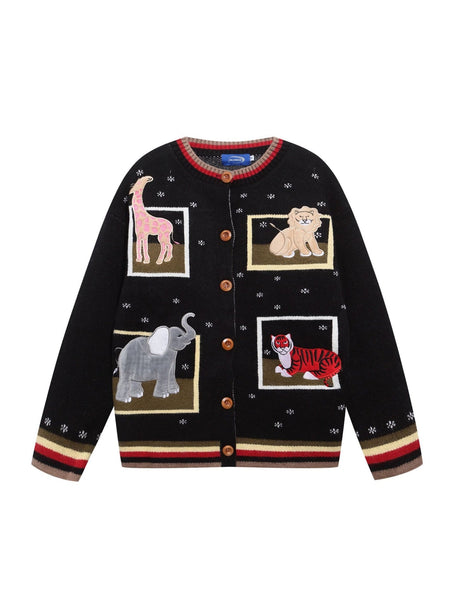 Christmas Retro Interesting Animals Appliqué Embroidery Cardigan Sweater