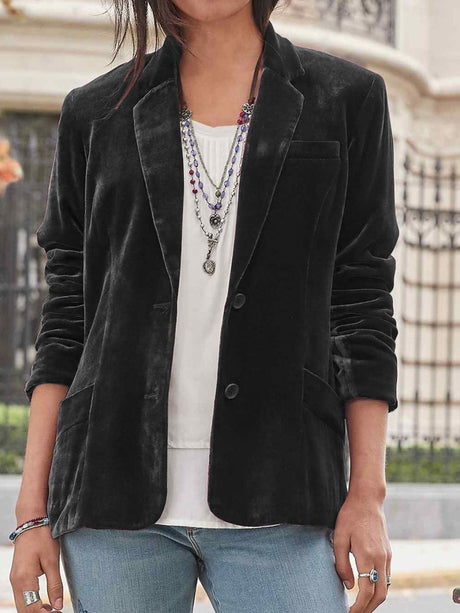 Velvet Slit Long Sleeve Leisure Blazers