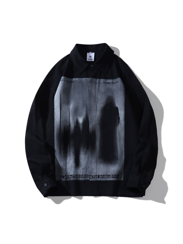 Shadow Print Personality Loose Lapel Long-sleeved Shirt
