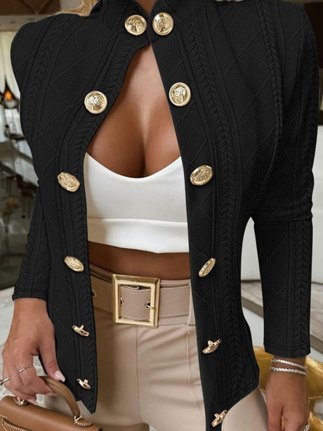 Metal Buttoned Stand-up Collar Long-sleeved Slim-fit Jacket
