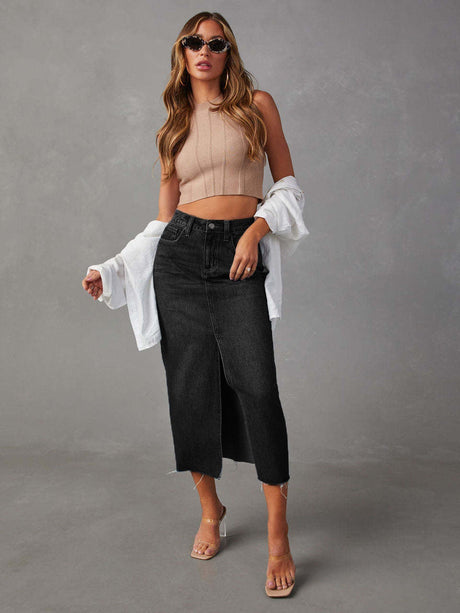 Liber Autumn Women's Tassel Solid Color Jeans