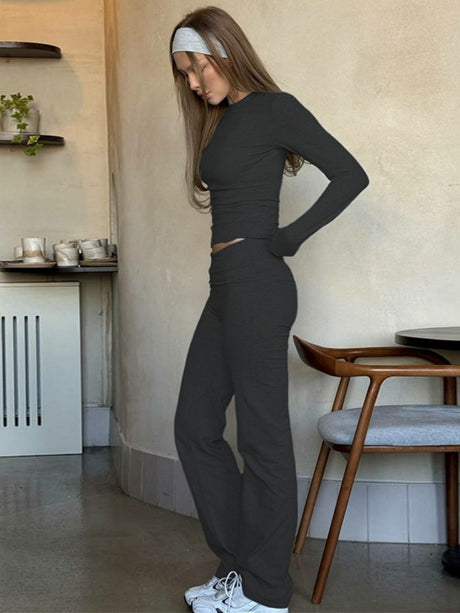 Long-sleeved Tops Tight Trousers High Waist Leisure Workplace Two-piece Suit